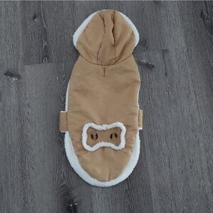 Dog Tan Faux Suede Hooded Jacket with Sherpa Lining and Trim Medium